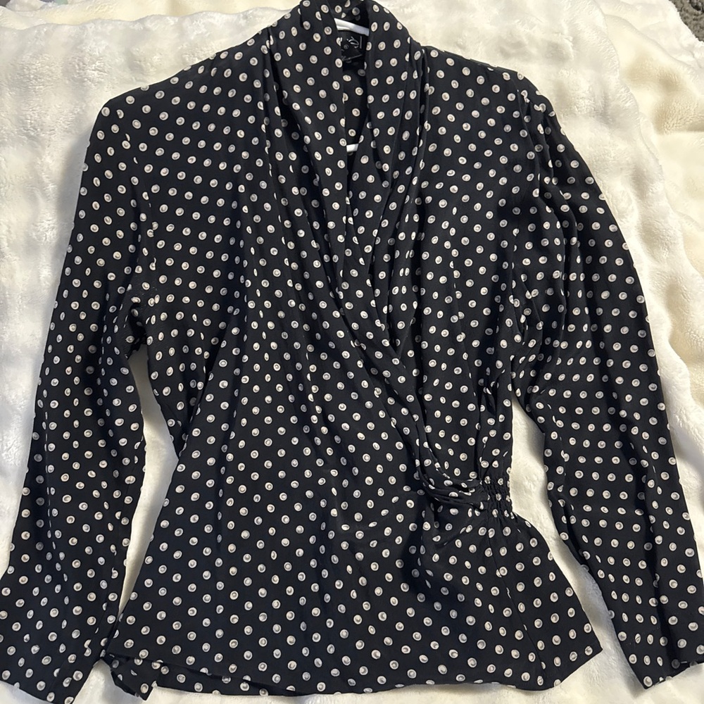 Silk Dark Navy Polka Dot Blouse